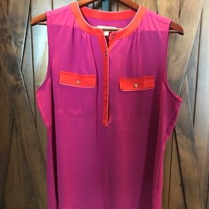 New Banana Republic Pink and Red Sleeveless Blouse Size Large